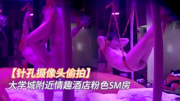 针孔摄像头偷拍大学城附近情趣酒店粉色SM房小情 侣看着满屋的情趣用具研究如何玩最后把女友吊着肏